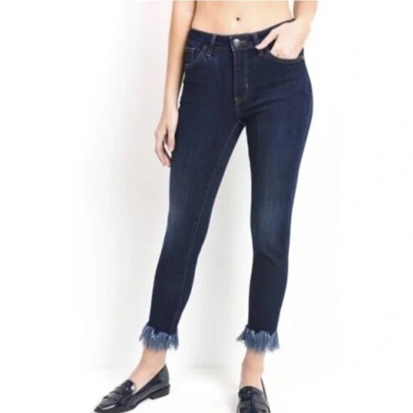 Just Black Denim Dark Wash Frayed Ankle Skinny Jeans - Picture 1 of 8